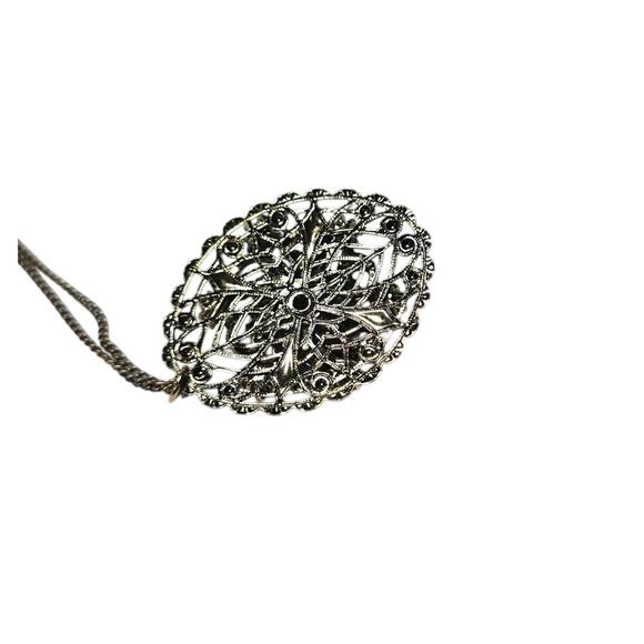 Rose with Decorative Colored Gemstones Pendant Vintage Necklace - Picture 5 of 6